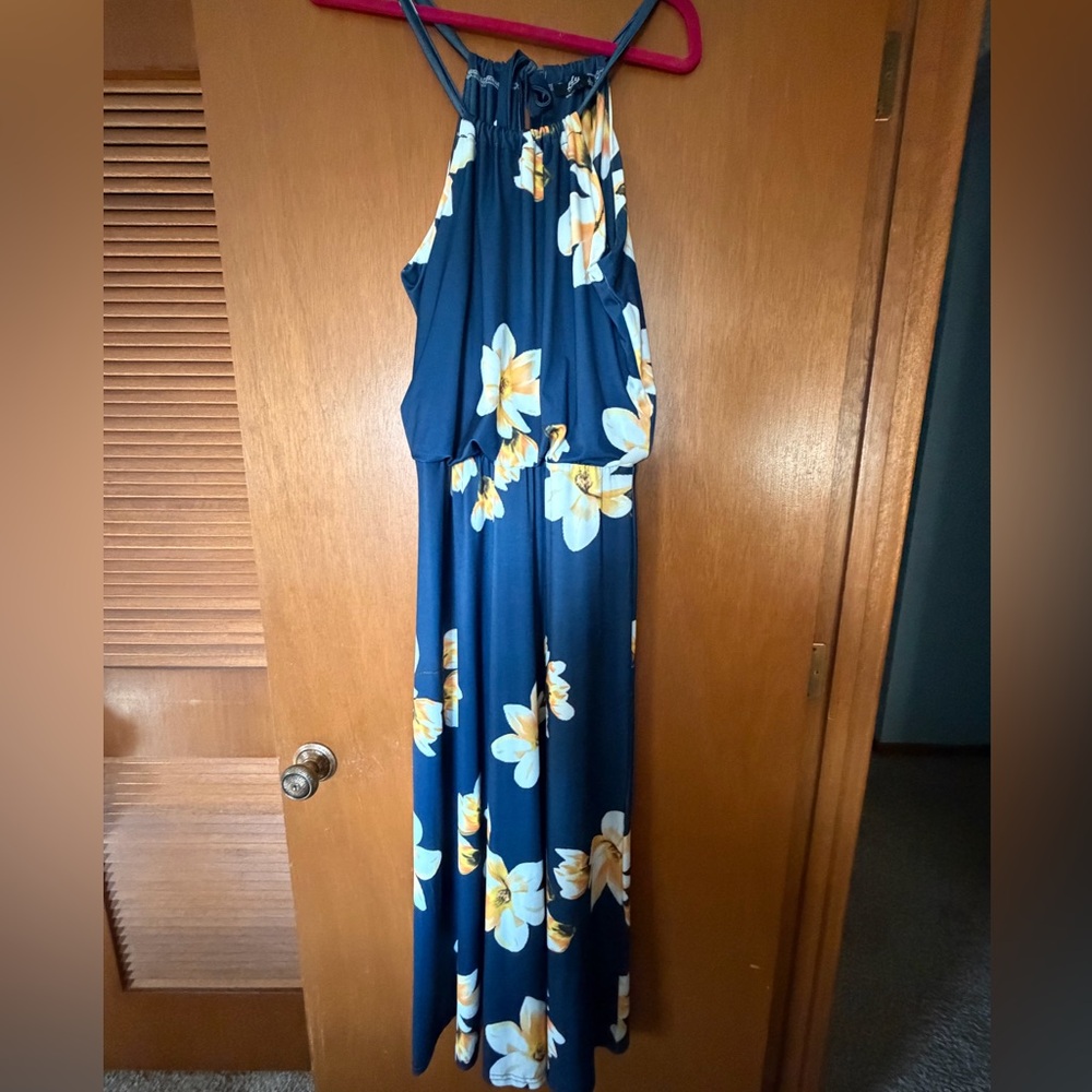 Lily Navy Blue Maxi Dress with Yellow Floral Print